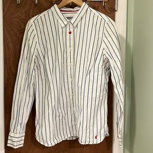 Joules Kingston sea blue & white striped Button Up Blouse shirt Sz 12